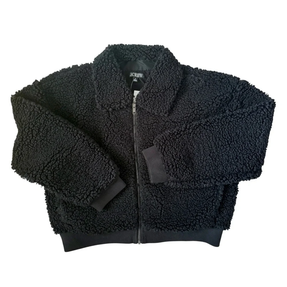 J.Crew Teddy Sherpa Bomber Short Jacket Black Medium NWT